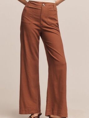 Maeve Colette linen stretch High Rise wide leg Pants in cognac